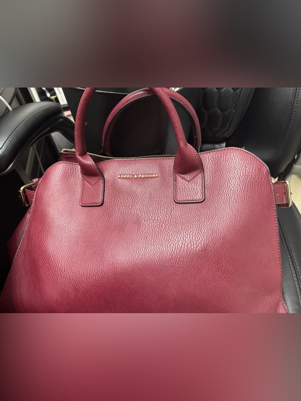 Poppy & Peonies Burgundy Pebbled Leather Satchel